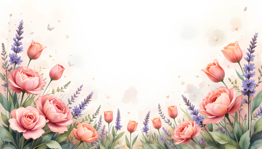 Free Transparent PNG Floral Border – Watercolor Roses & Lavender Frame Background