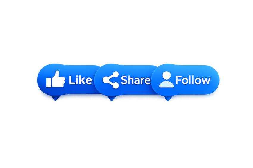 Like Share Follow Social Media Buttons Set PNG IMAGE FREE DOWNLOAD