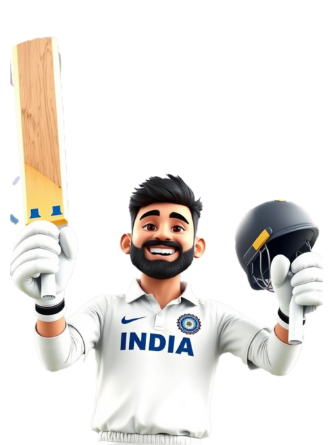 Indian Cricketer in Test Jersey PNG | Cartoon Style Batsman with Transparent Background