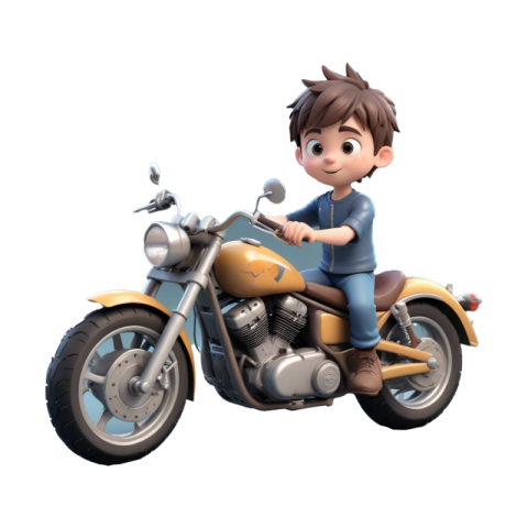 3D Boy With Motorcycle PNG Free Download