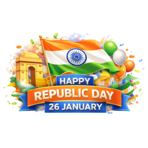 Happy Republic Day 26 January with Indian Flag Transparent Background Free PNG Image Download | VistaPNG