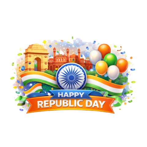 26 January Republic Day Celebration with Balloons and Monuments Free PNG Image Download | VistaPNG