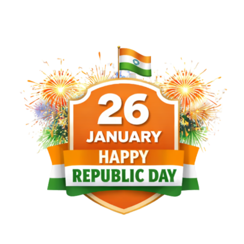 26 January Happy Republic Day Shield Badge with Fireworks Free PNG Image Download | VistaPNG
