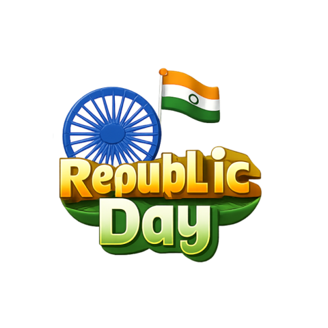 Republic Day 3D Text with Ashoka Chakra and Indian Flag Free PNG Image Download | VistaPNG