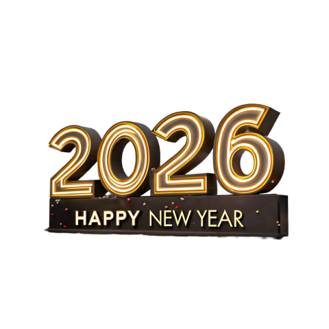 Happy New Year 2026 Elegant Golden 3D Sign With Glowing Typography PNG IMAGE FREE DOWNLOAD