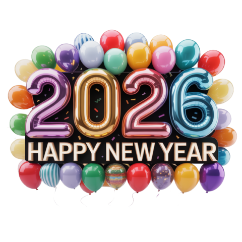 Happy New Year 2026 Colorful Balloon Frame Celebration PNG IMAGE FREE DOWNLOAD
