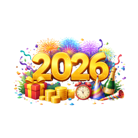 Happy New Year 2026 Golden Numbers With Fireworks PNG IMAGE FREE DOWNLOAD