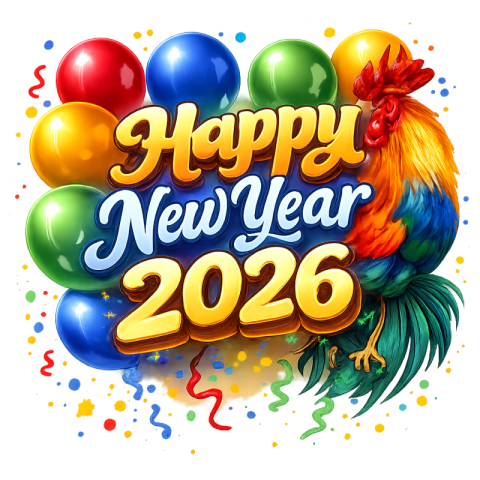 Happy New Year 2026 Colorful Balloons 3D Text PNG IMAGE FREE DOWNLOAD
