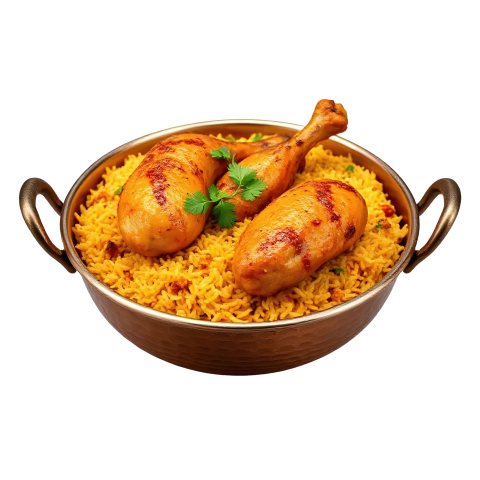 Delicious Chicken Biryani in Traditional Copper Bowl Free PNG Download