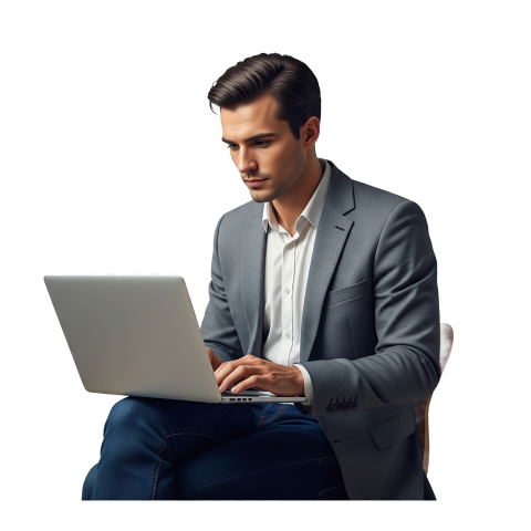 A Professional Young Man Sitting And Working On A Laptop Free PNG Download