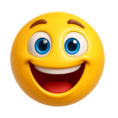 3D Happy Emoji Mouth Open Excited PNG Free Download