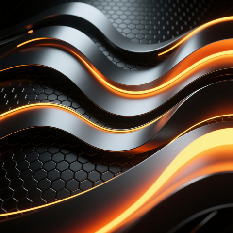 Futuristic Abstract Metallic Wave Background with Glowing Orange Lines PNG IMAGE FREE DOWNLOAD